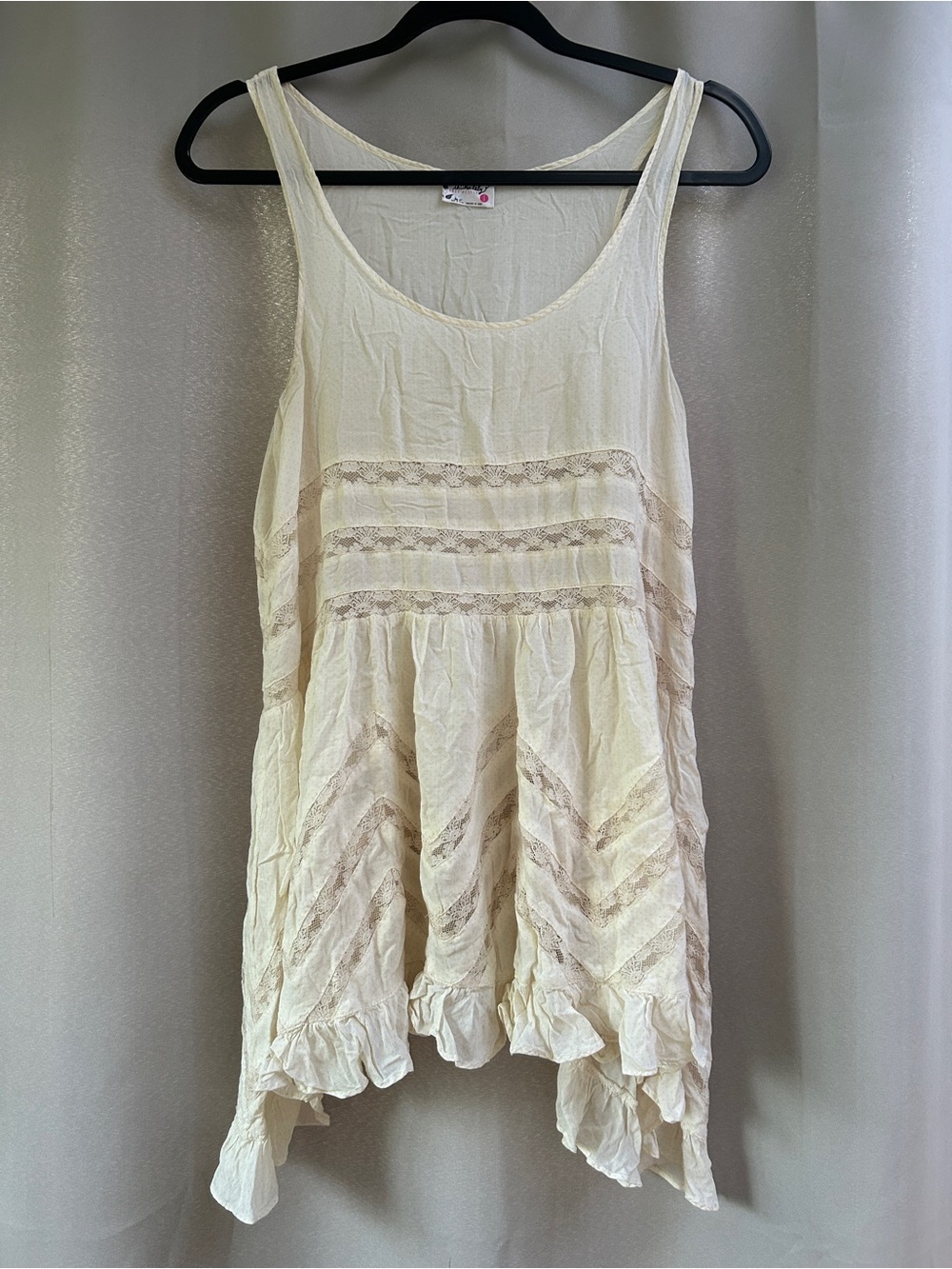 Free People Cream Lace-Trim Boho Tunic Tank